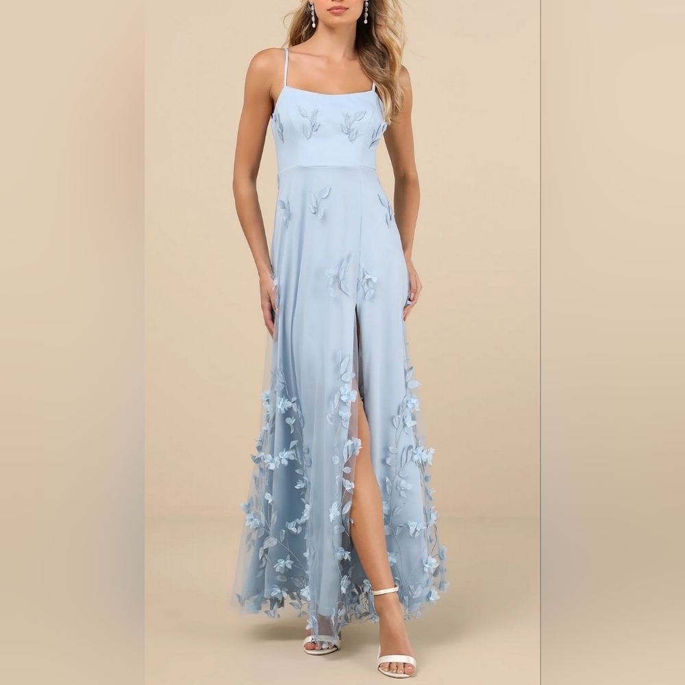 Lulus Light Blue 3D Floral Applique Maxi Dress
